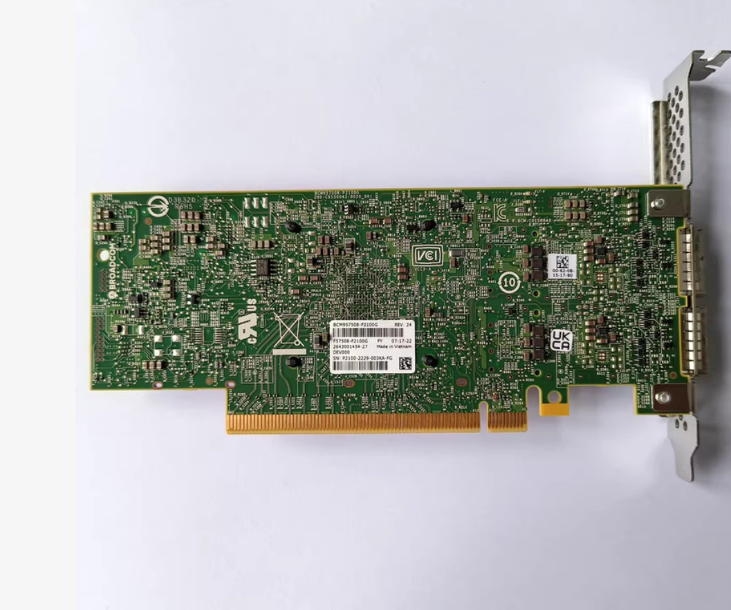 Used Broadcom BCM957508 -P2100G 100G QSFP56 PCIE Lan Card full height bracket