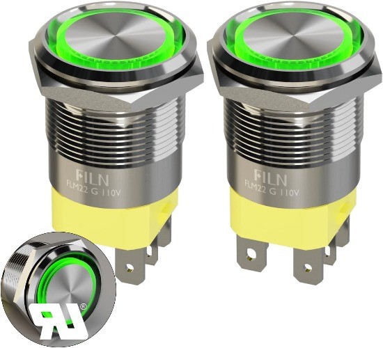 20 Amp 22 mm 7/8 2 Piece Latching High Current Pushbutton Switch Color: Green