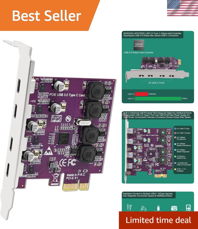 Self-Powered 4X USB-C PCIe Expansion Card for Windows 11 and More – FS-U304C-Pro