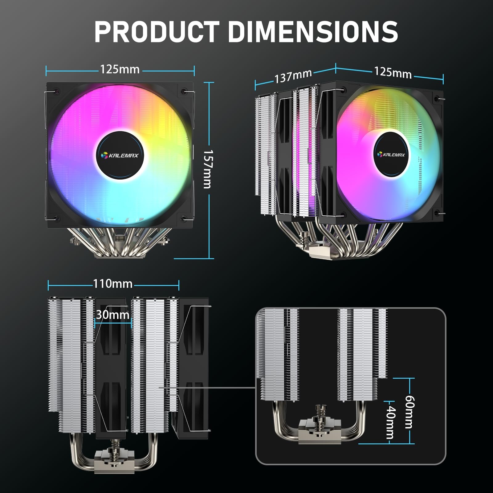 Kalemax CPU Cooler, Dual-Tower, 6×6mm Heat Pipes Cooling, Dual 120mm…