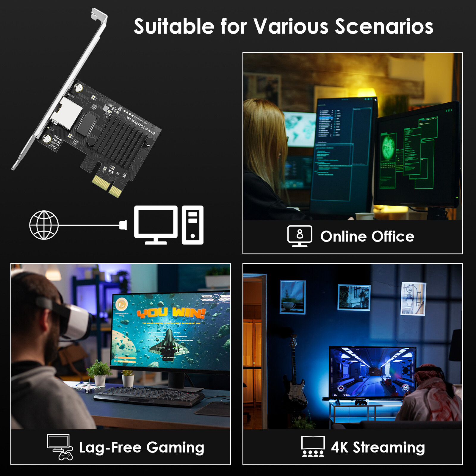 5GB PCIe Network Card PCIe to Ethernet Network Adapter for Windows 11/10 Linux