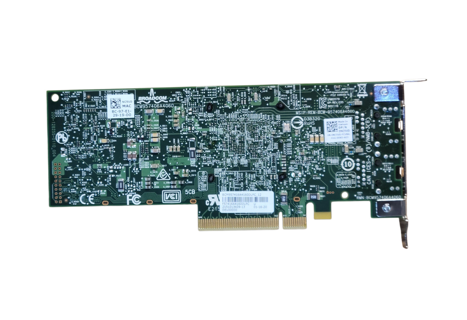 Dell NC5VD Broadcom BCM57416 Dual Port 10GBase-T RJ45 PCIe 3.0 x8 LP Adapter