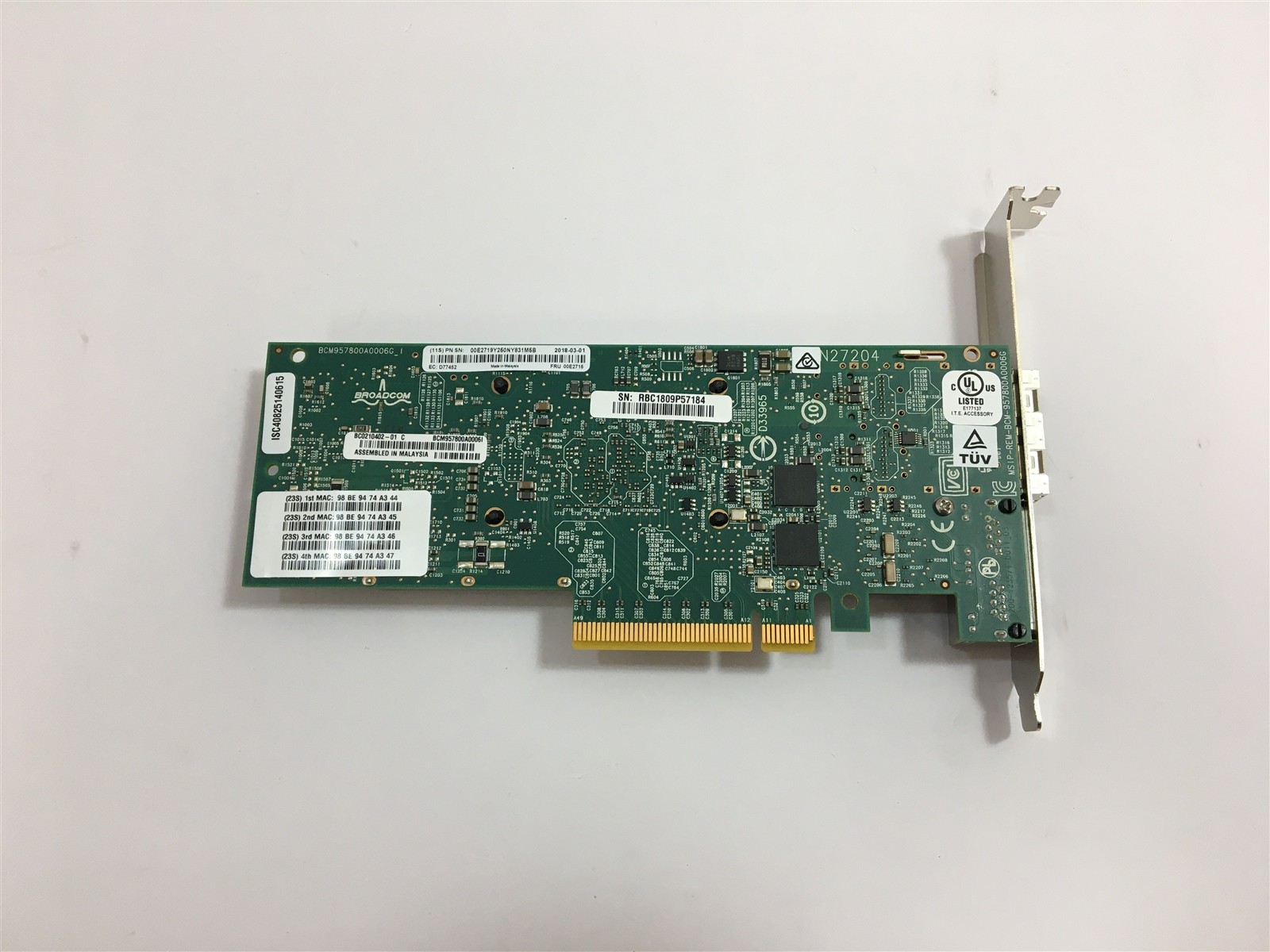 IBM 00E2719 4-Port 10Gb SFP+ 1Gb RJ45 Ethernet Adapter PCIe Card