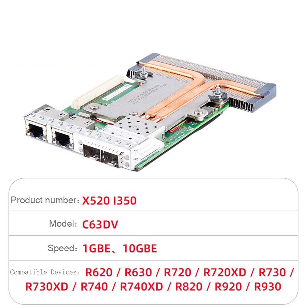 C63DV For Dell Intel X520/i350 Quad Port Network Daughter Card Gigabit Fiber NIC