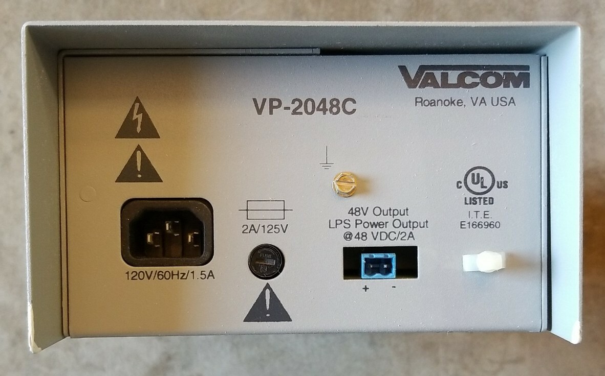 Valcom VP-2048C 120VAC to 48VDC 2A Transformer Power Supply w/ Power Cord