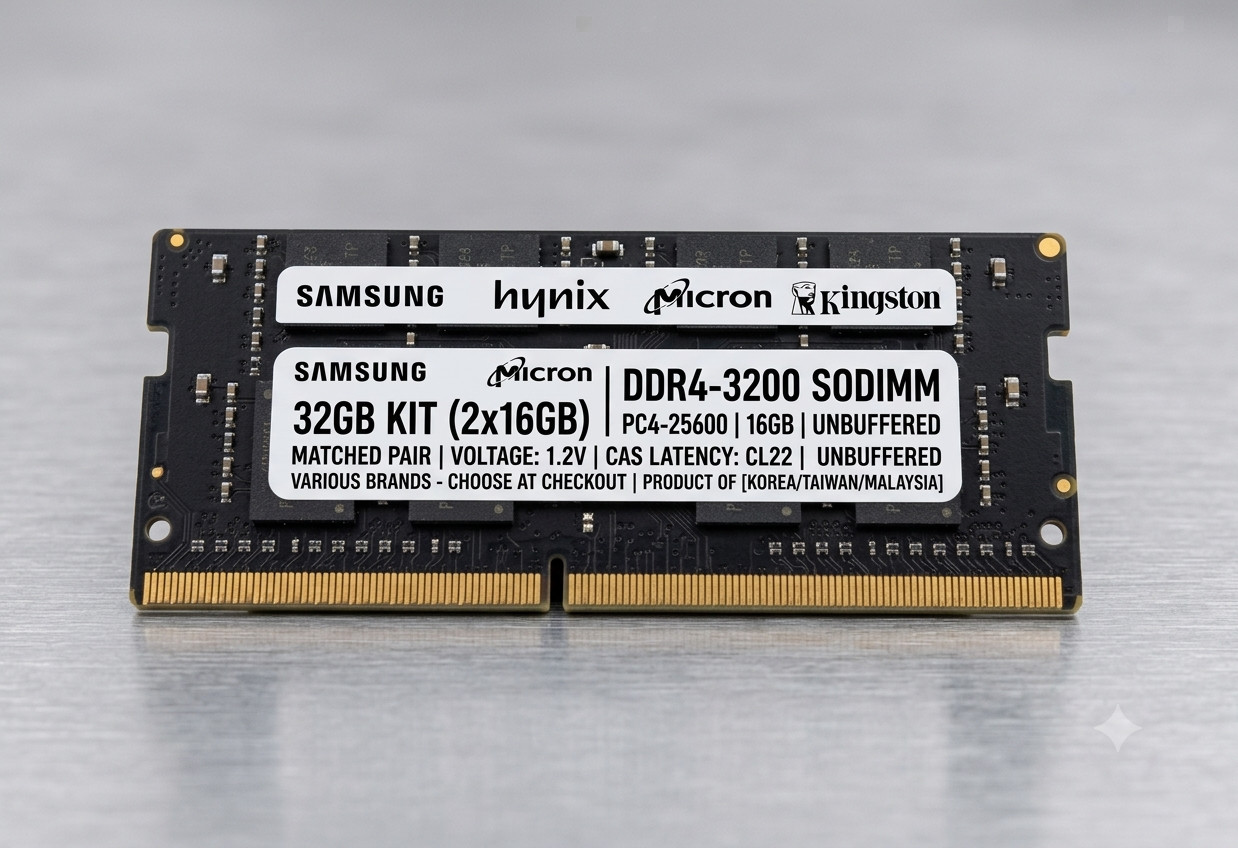 32GB (2x16GB) DDR4 SODIMM Memory Matching Pair Samsung Hynix Micron 2666 3200