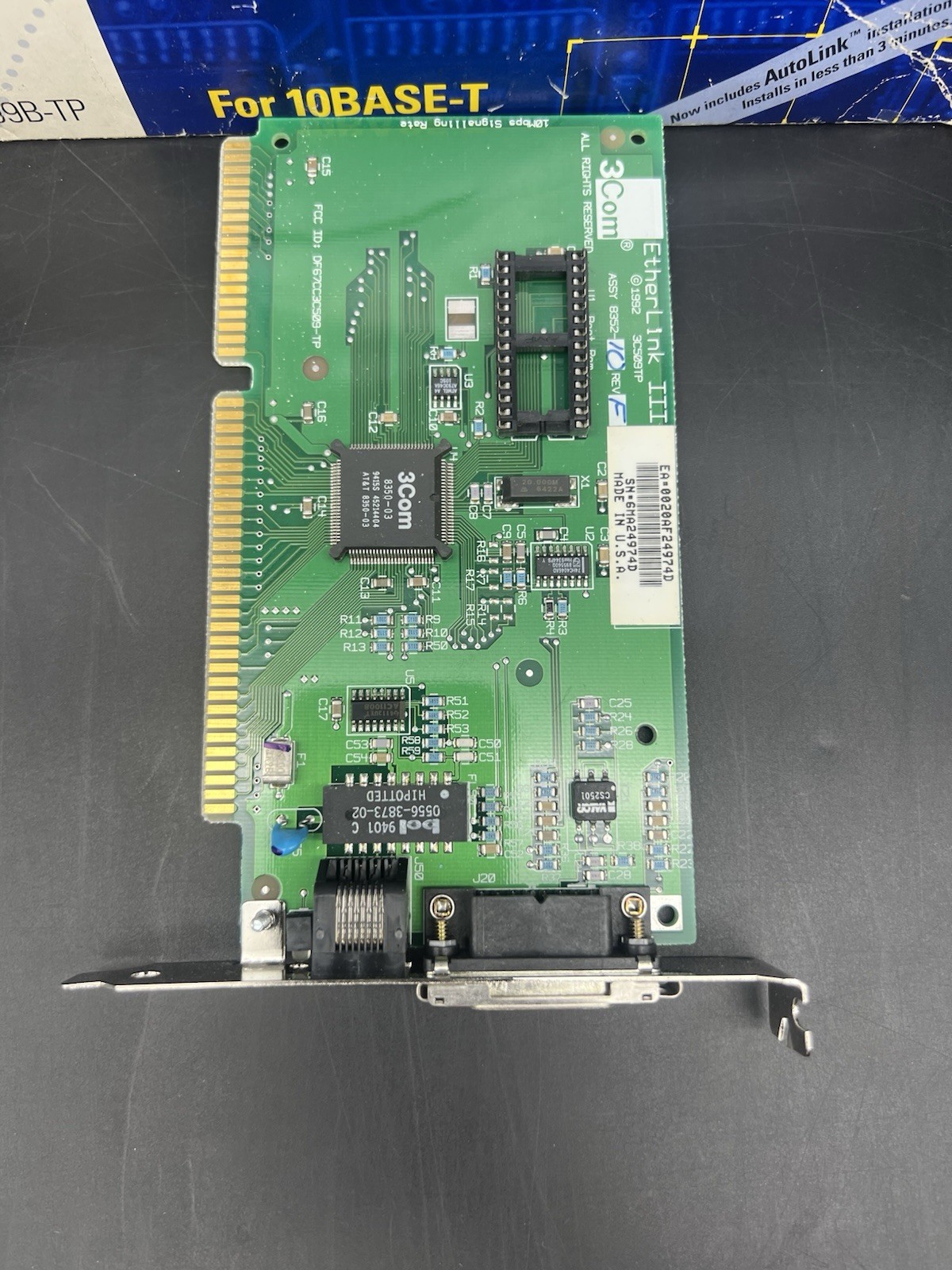3Com EtherLink III 3C509B-TP ISA 10BASE-T Network Adapter w/ Box Untested