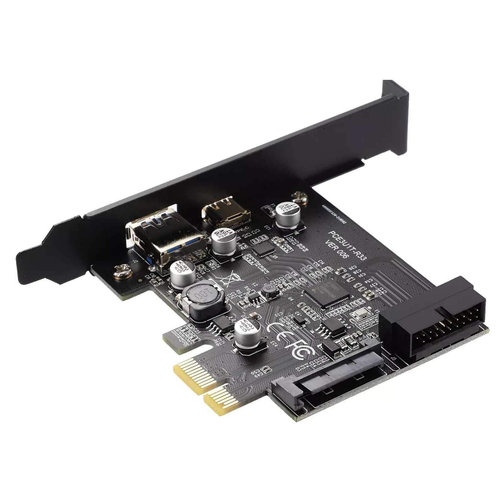 PCI-E 1X to USB3.2 Gen1 5Gbps 2 Ports(Type C+ Type A) Expansion Card With 19PIN