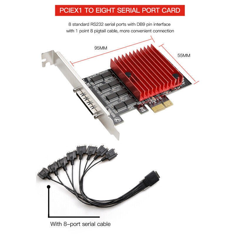 RS232 Serial Port 8-Port PCIE Serial Expansion card Expansion Adapter Riser Card