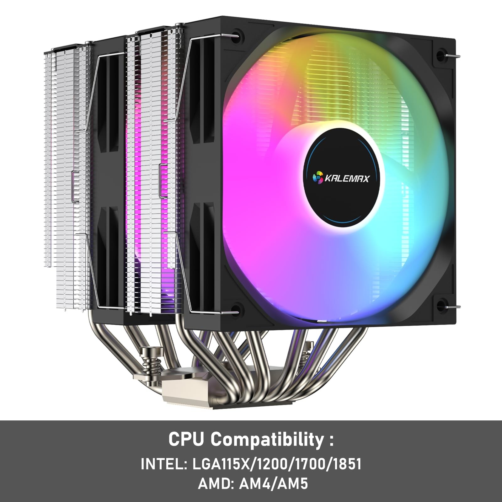 Kalemax CPU Cooler, Dual-Tower, 6×6mm Heat Pipes Cooling, Dual 120mm…