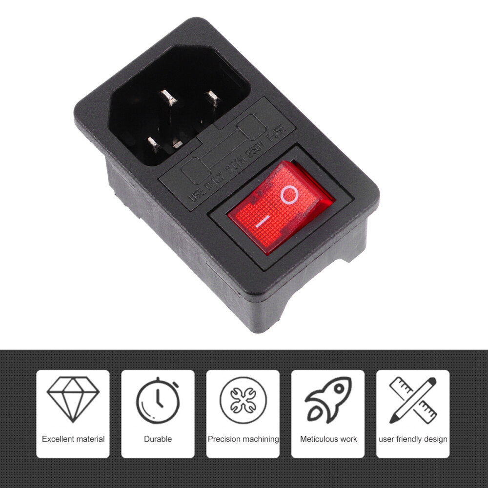 AC Power Socket 3-Pin Electrical Outlet 10A 250V Power Inlet with Light