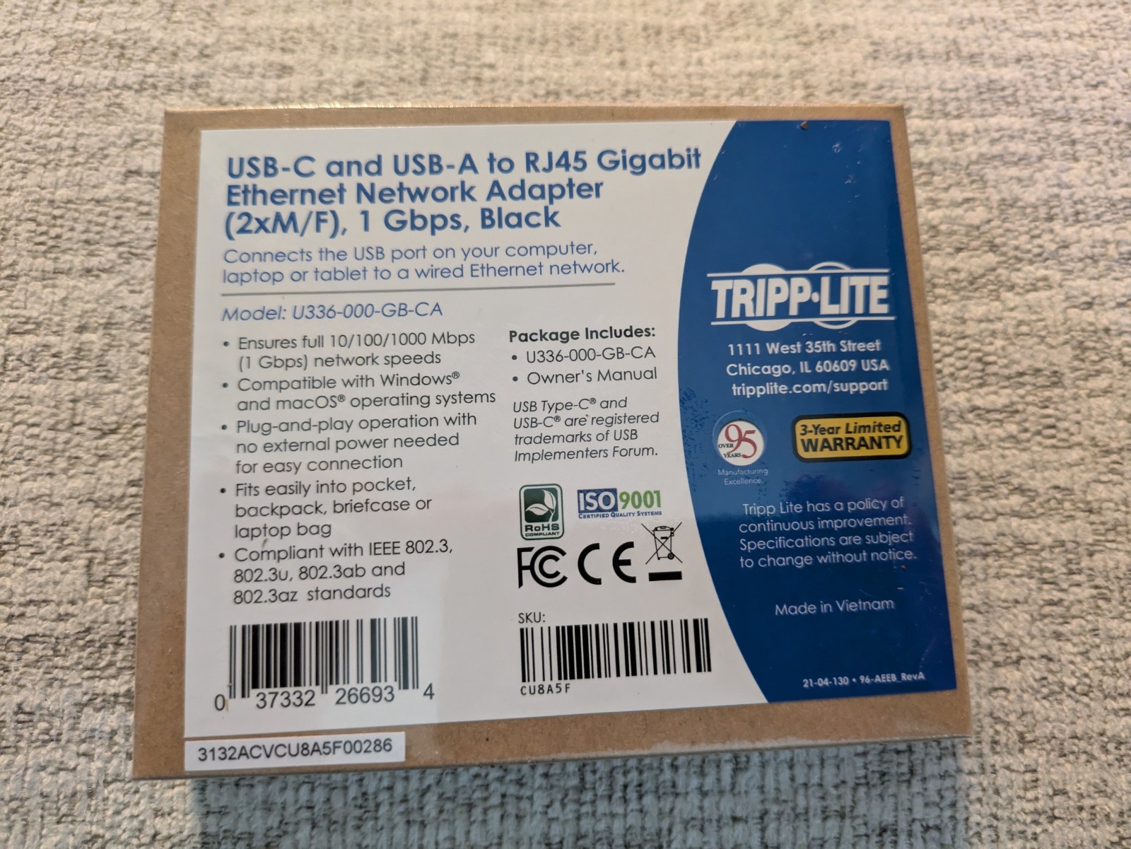 Eaton Tripp Lite Series USB-C, USB-A to RJ45 Gigabit Ethernet Network Adapter (2