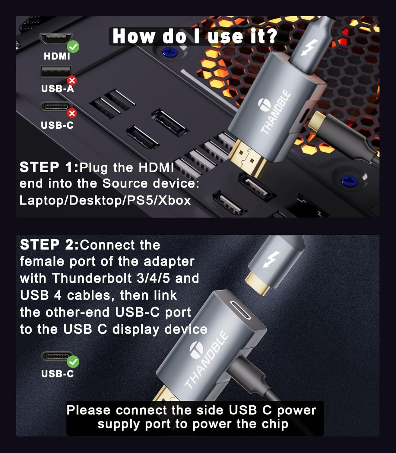HDMI to USB C Adapter 4K60Hz, Unidirectional Male C Female Grey
