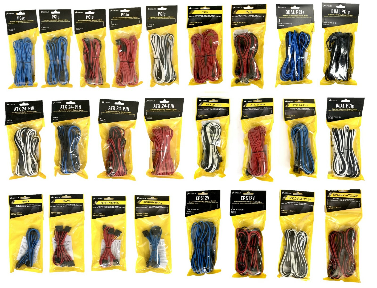 Corsair Various Individually Sleeved Cables – ATX 24 EPS12V PCIe SATA PERIPHERAL