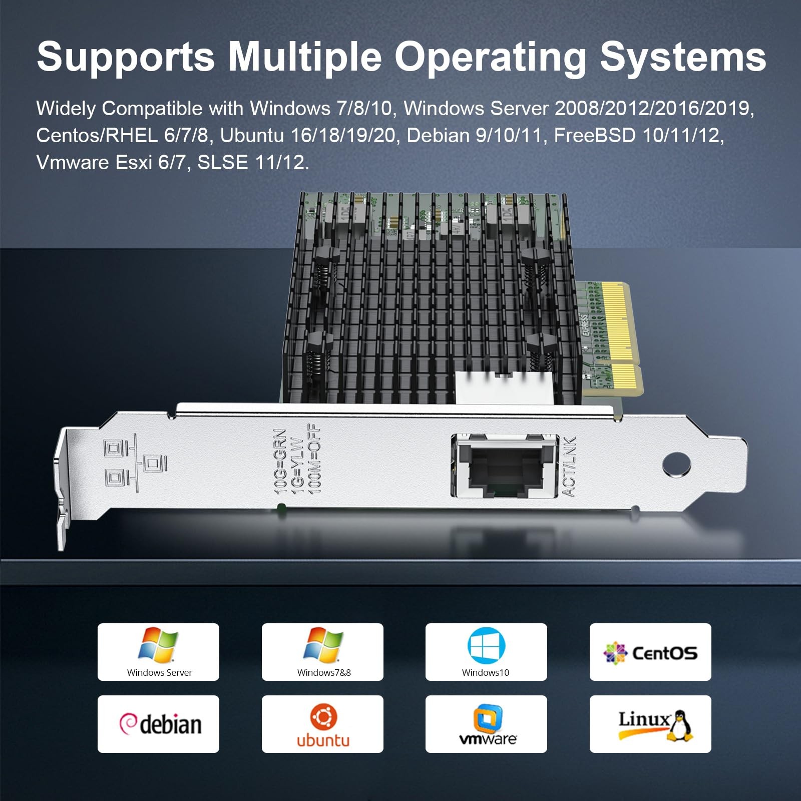 10GB PCIe Network Card NIC Intel X540 Single RJ45 Port PCIE 2.0 X8 Windows