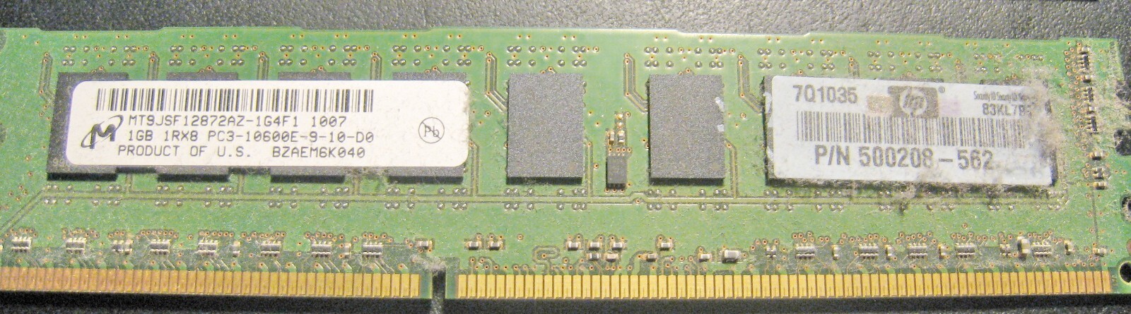 4x-1GB DDR3 10600E 1RX8 Used For Notebook Made in Singapore