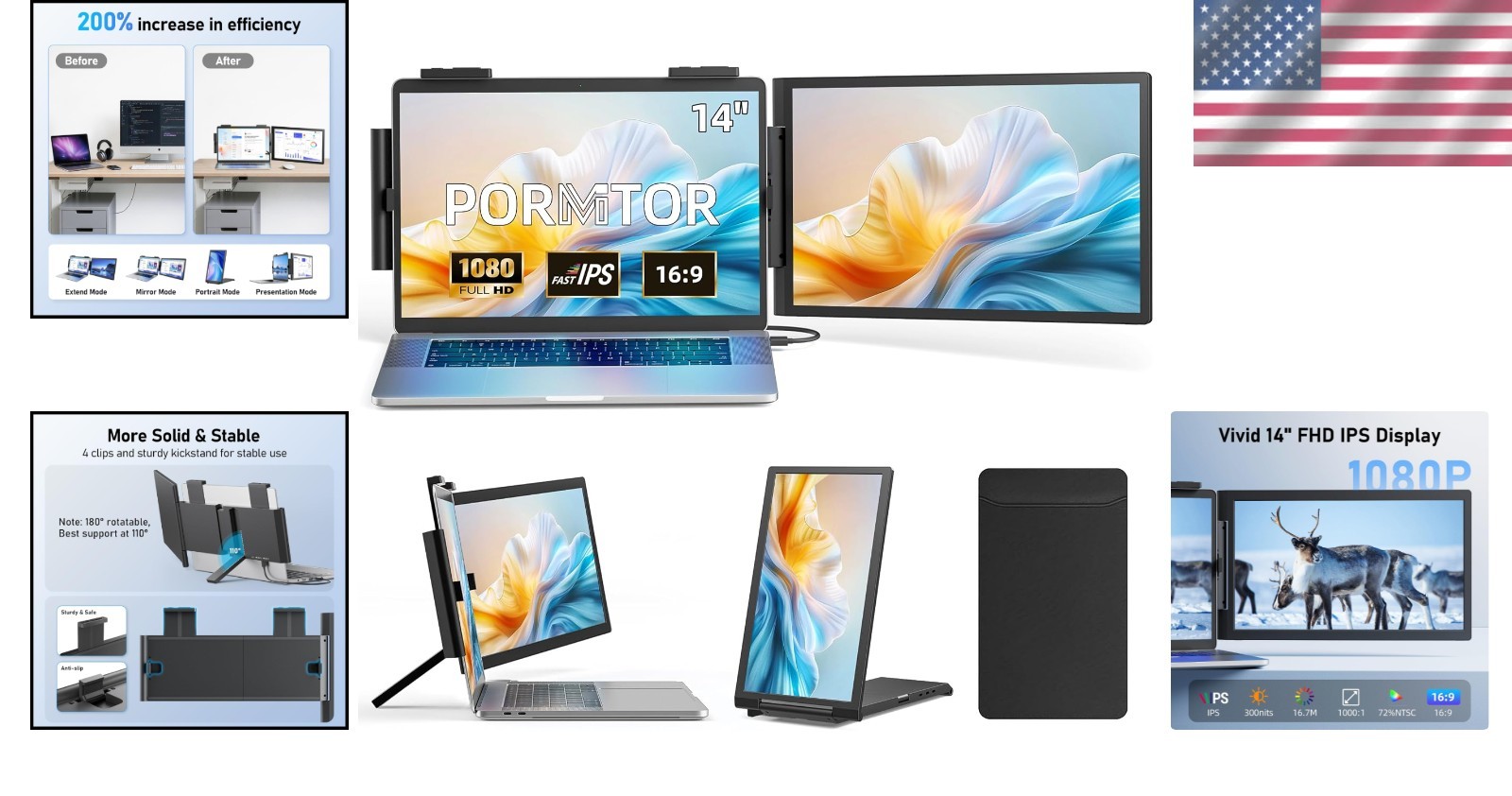 Ultra-Light 14-Inch FHD Laptop Monitor Extender with USB-C and HDMI Connectivity