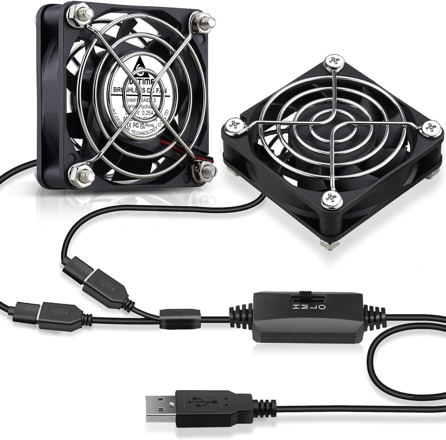 GDSTIME 2-Pack 60Mm X 15Mm USB Fan with 3 Speed Control, 5V Brushless DC Cooling