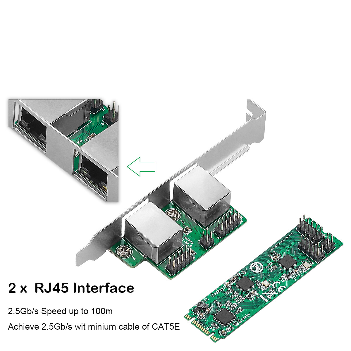 2.5G M.2 to RJ45 Ethernet Network Card M.2 B+M Key 2500 Mbps RTL8125B Chipset