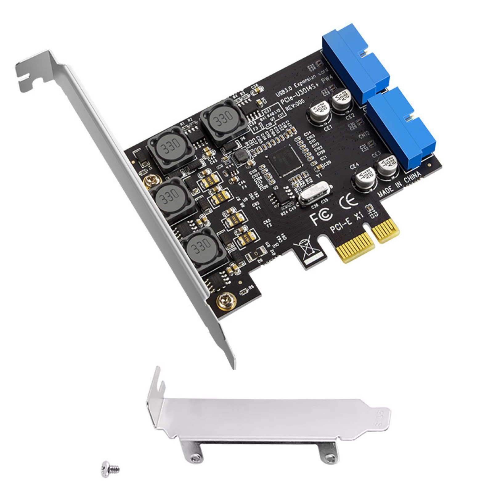 PCIE to Internal 2 Port 19Pin Header 4 Port USB 3.0 Expansion Card 8cm Low
