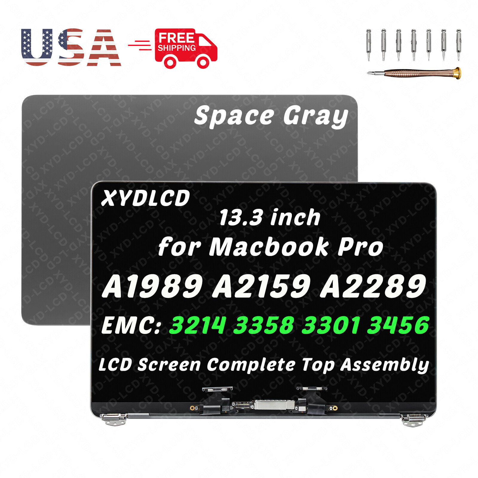 Macbook Pro 13″ A1989 2018 2019 Space Gray Silver LCD Screen Assembly 661-10037
