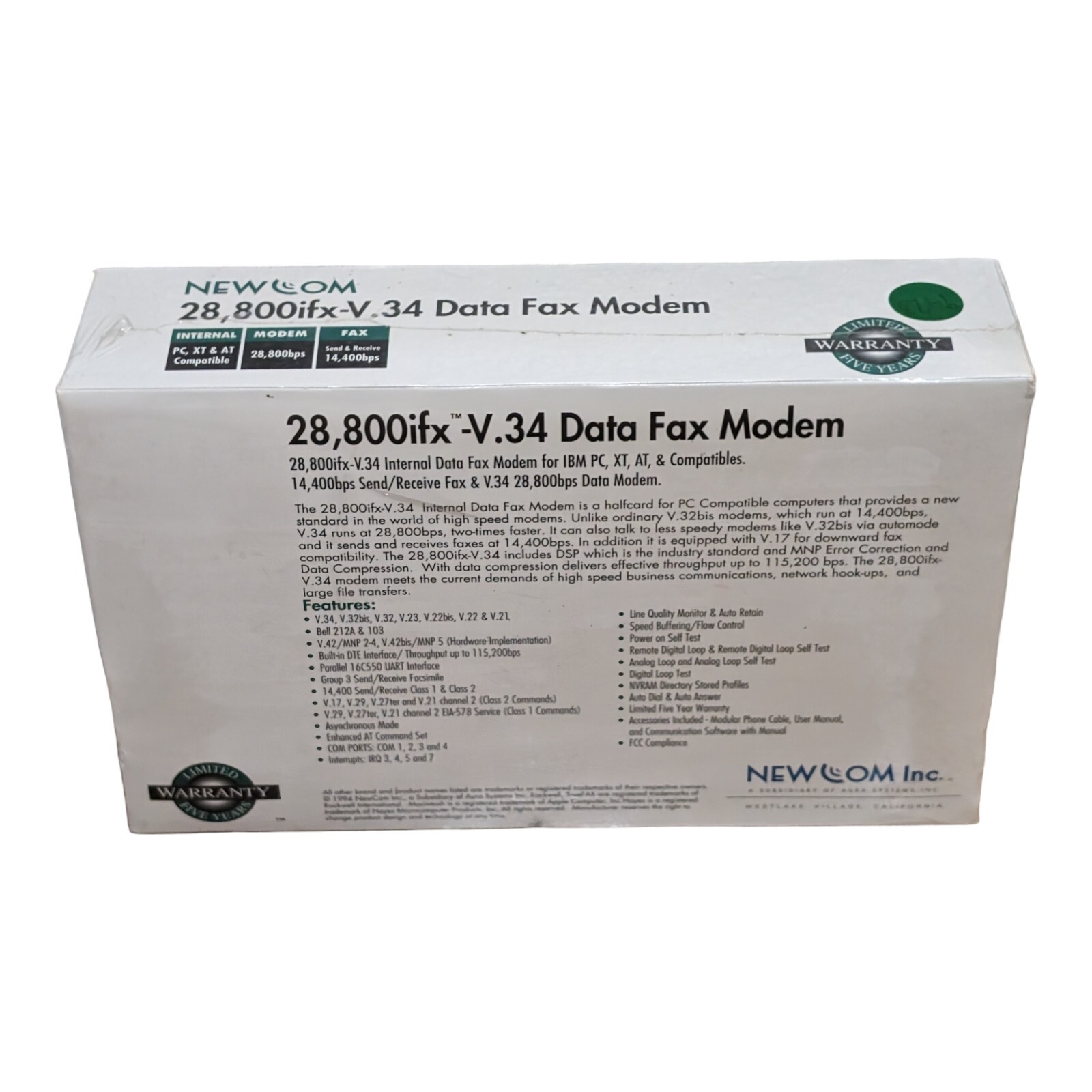 NEWCOM INTERNAL 28,800 ifx-V3.34 DATA / FAX MODEM (NIB) SEND & RECEIVE DATA