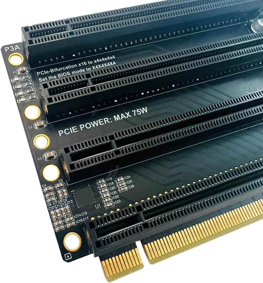 ⭐ 2-Pack Gen3 PCIe-x16 to x4x4x4x4 Card for Bifurcation with SATA AUX power
