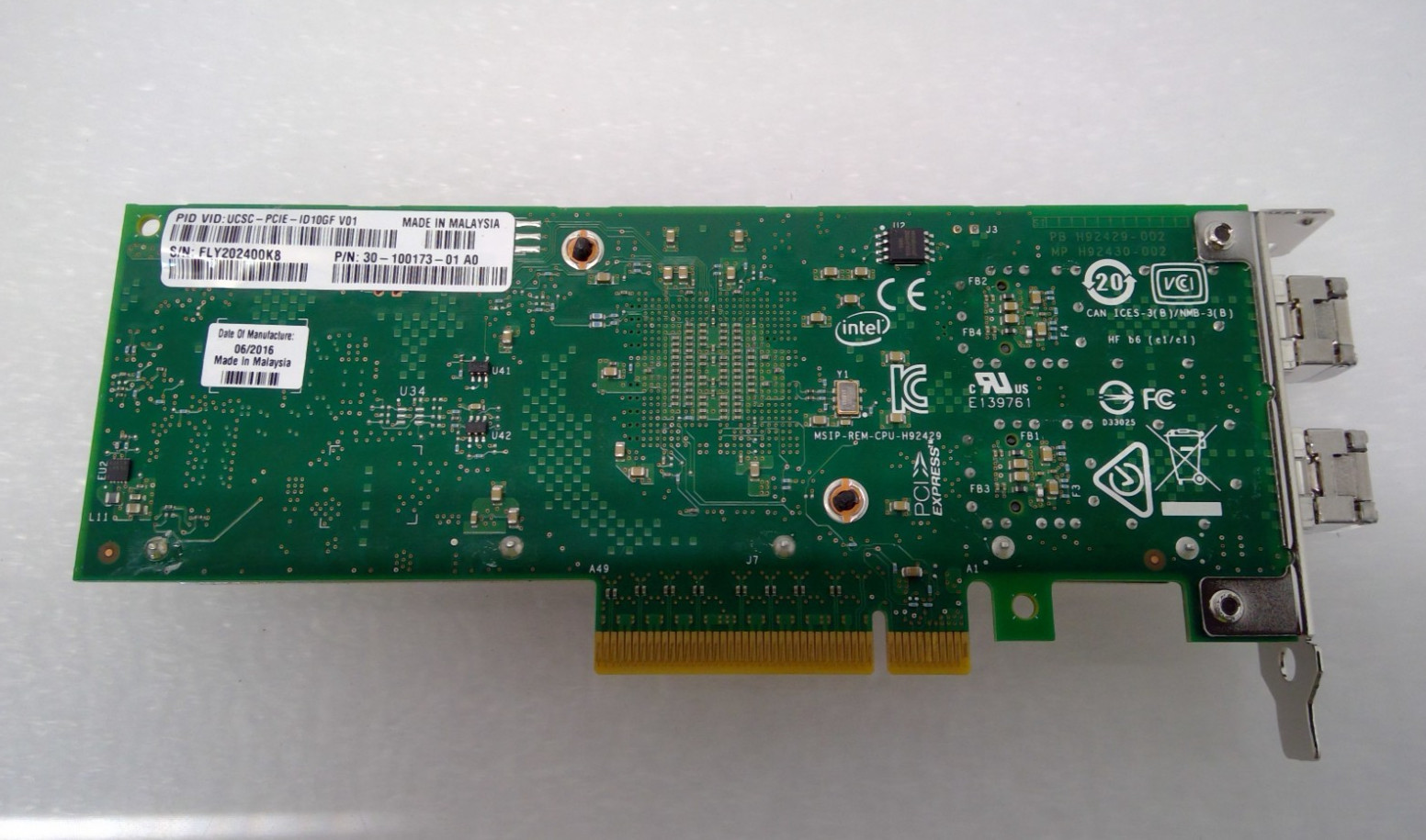 Cisco X710-DA2 Dual Port 10GbE Network Adapter 30-100173-01 Low Profile W/2 SFP