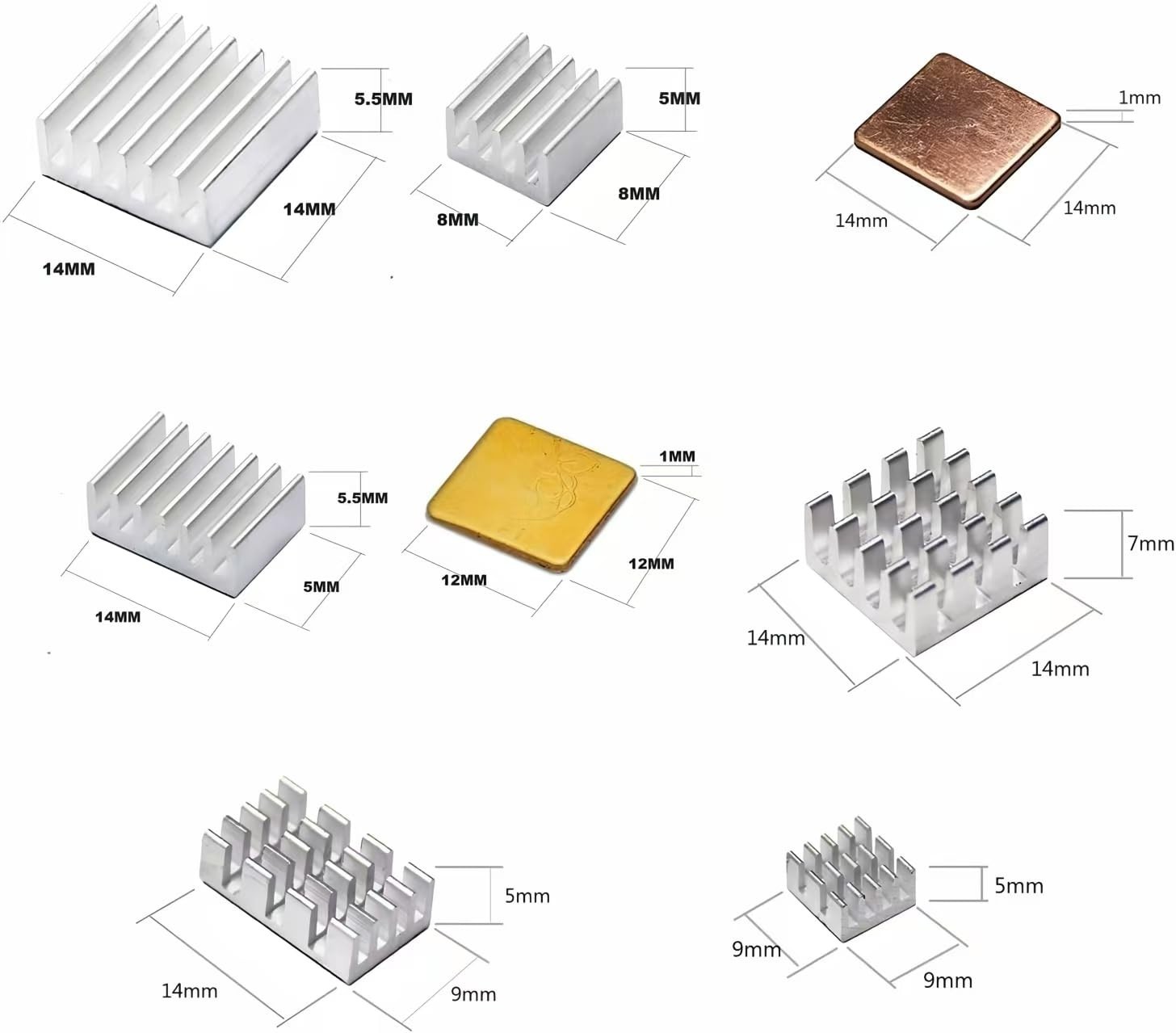 100 PCS Heat Sink Kit Aluminum Copper Fast Cooling for Raspberry Pi Electronics