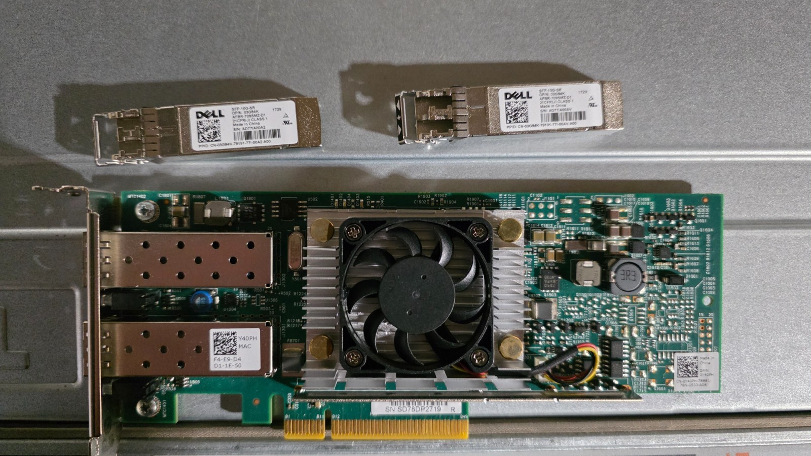Dell Broadcom 57810S 2x10Gb SFP PCIe w Low Height Bracket & SFPs Y40PH 0Y40PH