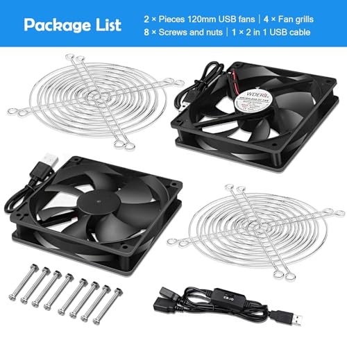 120mm Computer Case 5V USB Powered Fan, Small Silent Flat 2 in 1-12025-USB
