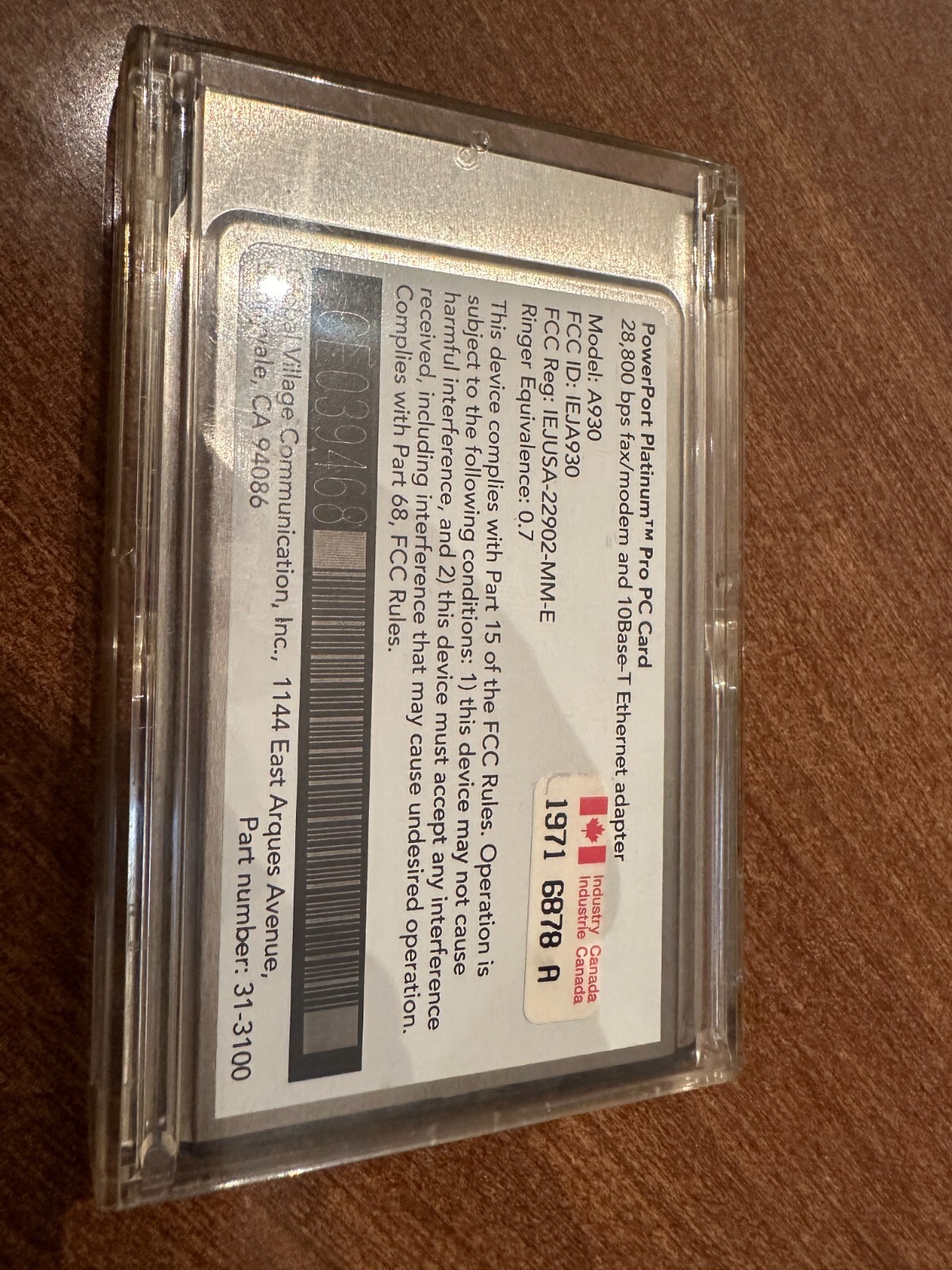 GLOBAL VILLAGE A930 POWERPORT PLATINUM PRO PC CARD 28.8 FAX/MODEM ETHERNET
