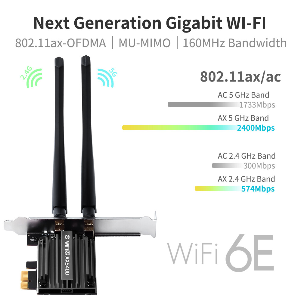 MT7922 WiFi6E PCIe WiFi Card Tri-Band 5400Mbps Bluetooth5.3 802.11ax Desktop