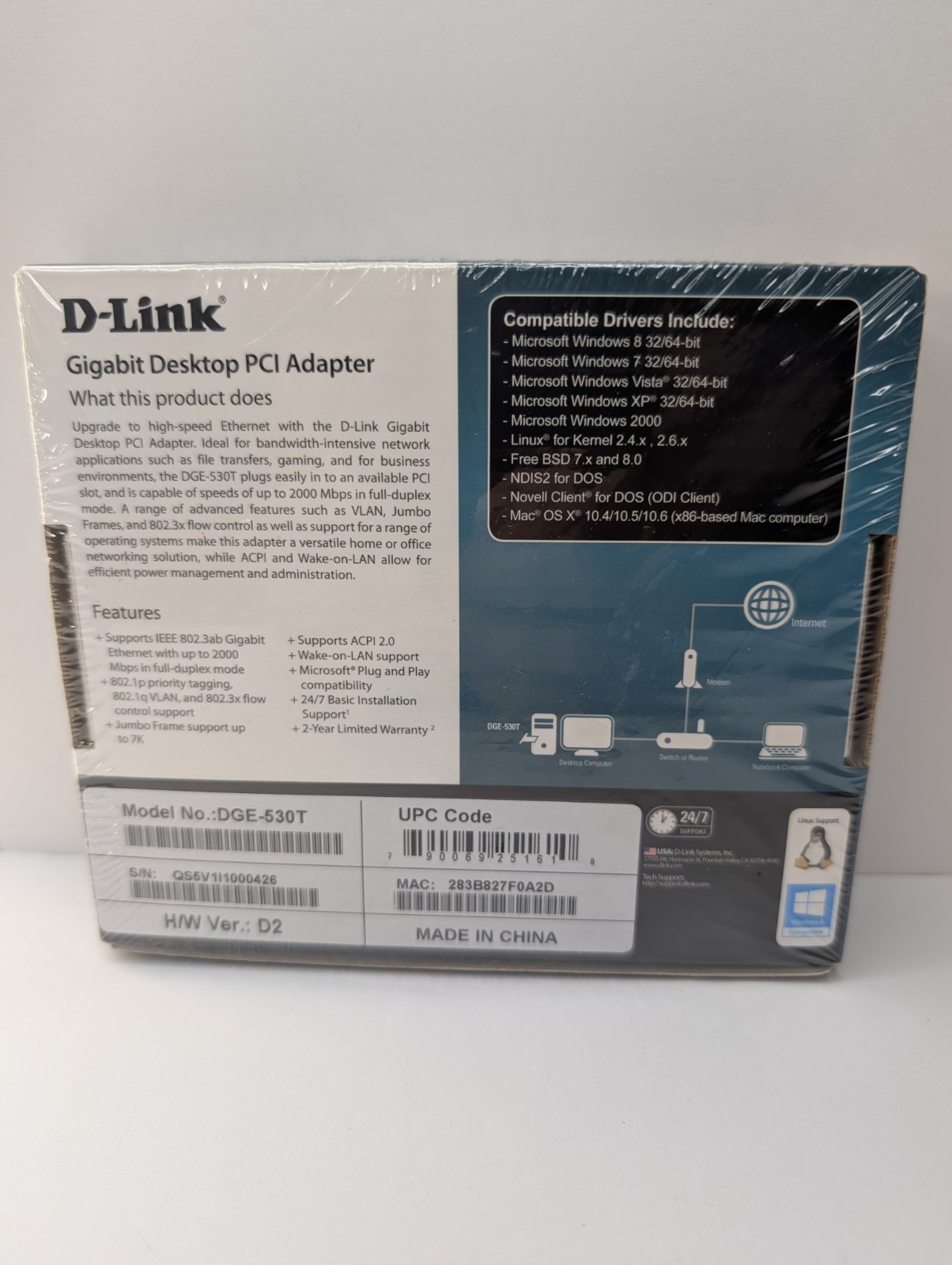 D-LINK DGE530T Gigabit Desktop PCI Adapter 10/100 Mbps Open Box