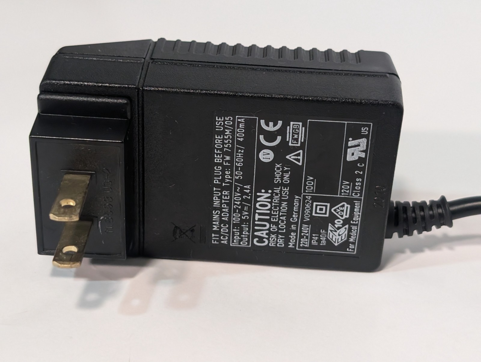 FWGB FW-7555M/05 power supply adapter for medical equipment, Made in Germany
