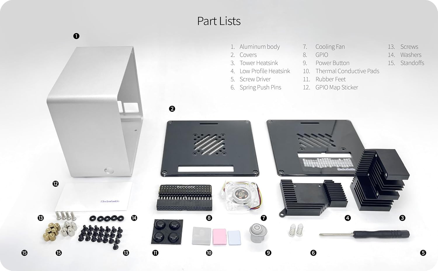 Electrocookie Raspberry Pi 5 Case, Aluminum Mini Tower Case with Cooling Fan and