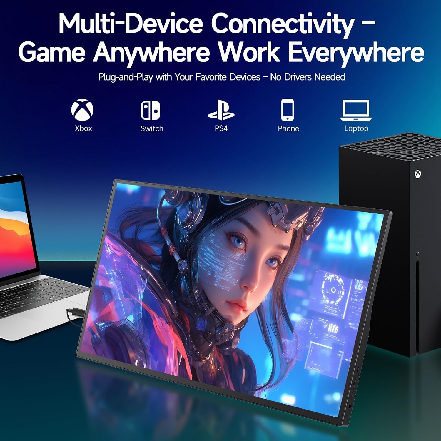 15.6″ FHD Portable Monitor, Dual USB Type-C HDMI, Built-in Speakers