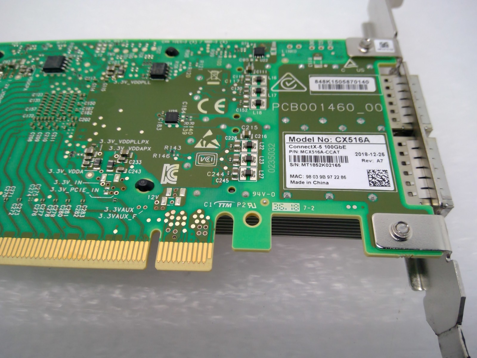 Mellanox MCX516A-CCAT ConnectX-5 EN 100GbE Dual Port QSFP28 PCIe 3.0 x16 NIC
