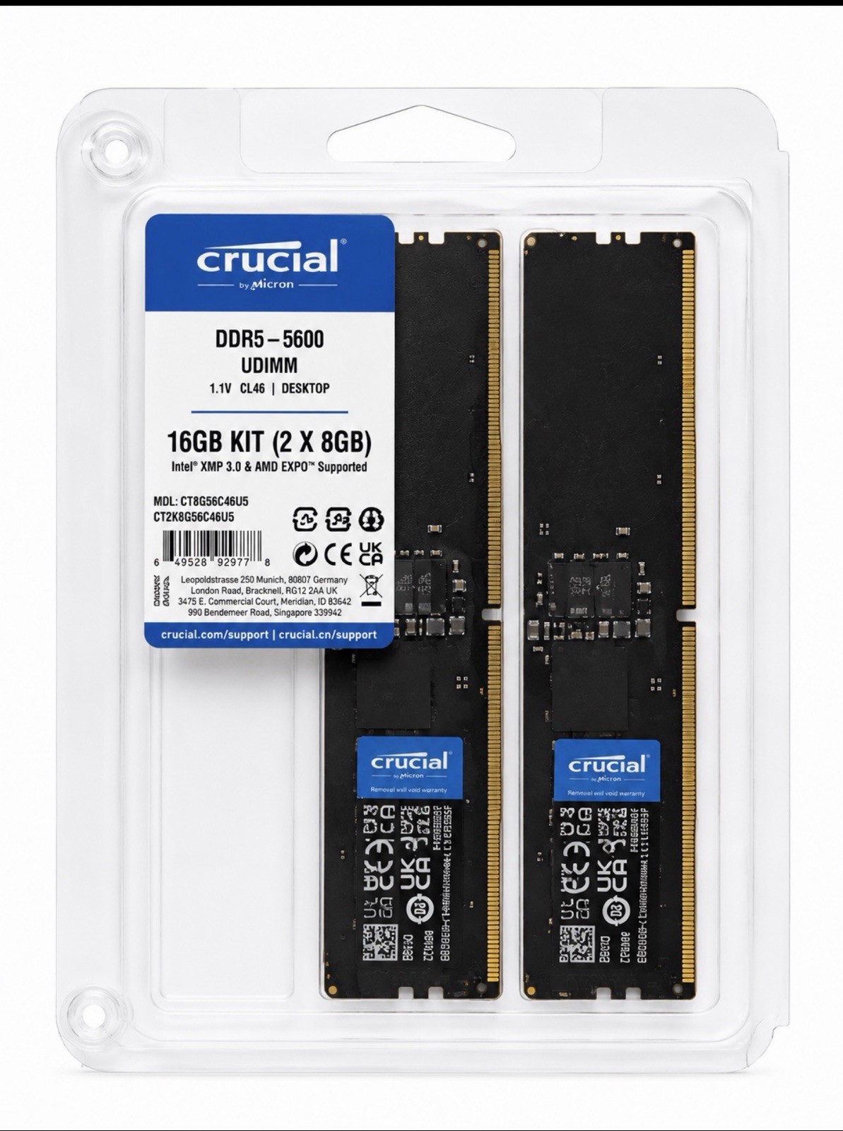 Crucial RAM 16GB Kit (2x8GB) DDR5 5600MHz UDIMM Desktop Memory CT2K8G56C46U5