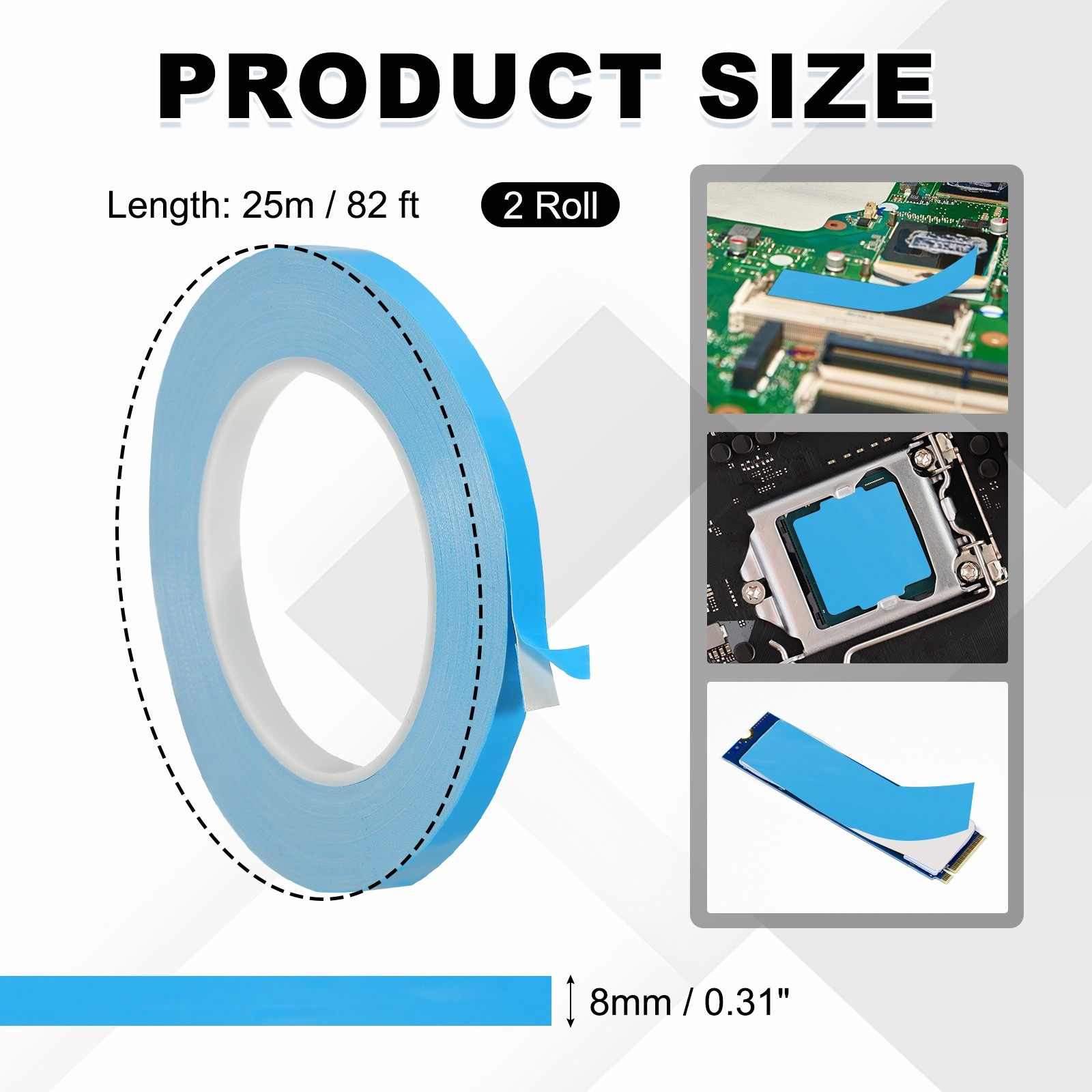 2 Rolls 25mx8mmx0.2mm Thermal Adhesive Tape Double Side Adhesive Thermal Tape,