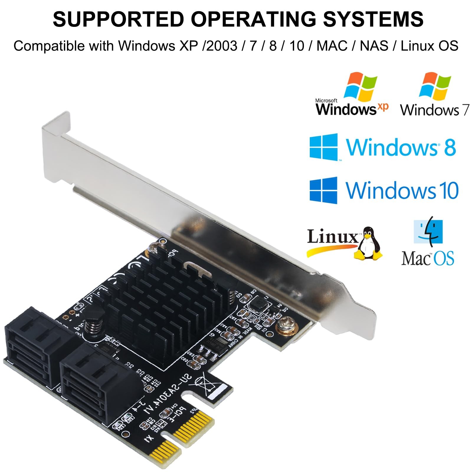Expansion Card,Pcie 2.0 X1 to SATA III 4 Ports Adapter Card for IPFS Mining and