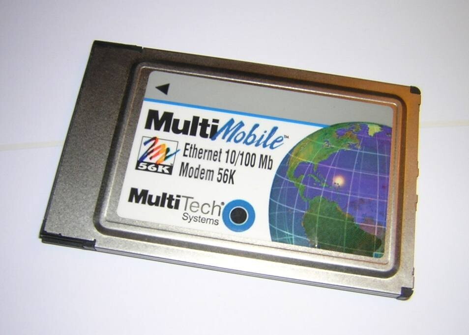 MultiTech MultiMobile PCMCIA Fast Ethernet + 56k Modem PC Card w/ LAN Dongle Cbl