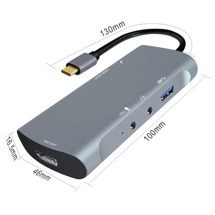Z41 6 in 1 USB-C / Type-C to PD USB-C / Type-C + HD HDMI + USB 3.0 + 3.5mm AUX +