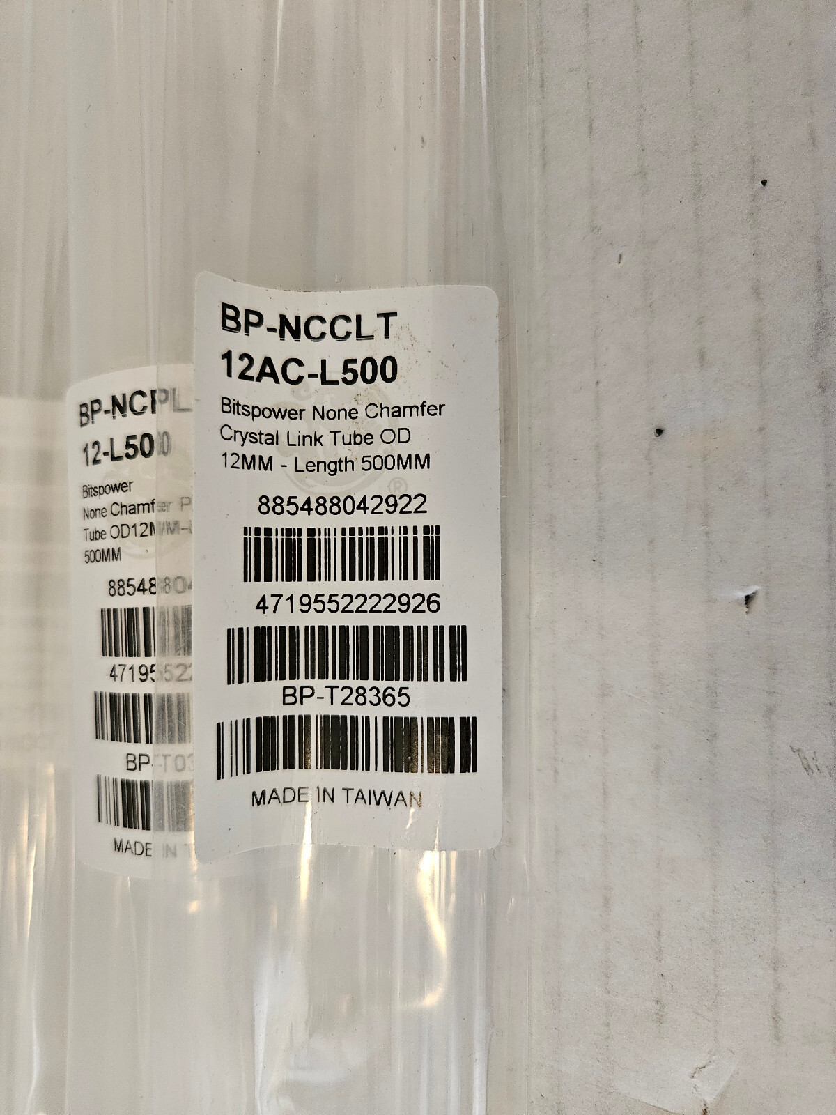 Bitspower None Chamfer PETG Link Tube, 12mm OD, 500mm, Clear, 4-pack