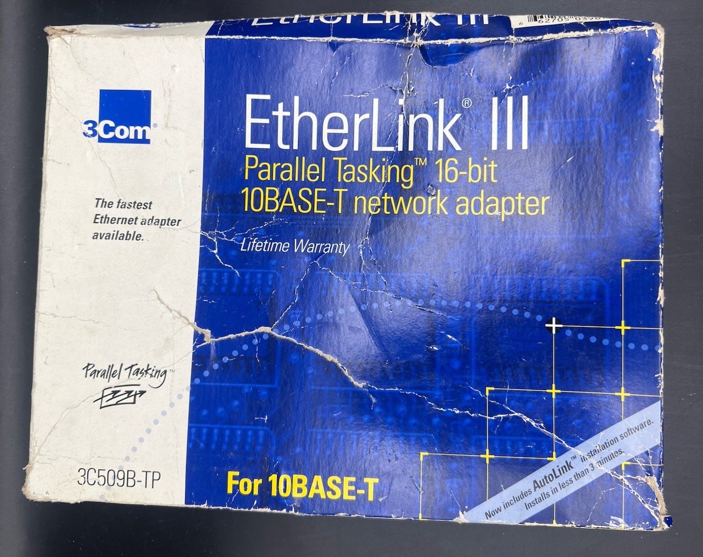 3Com EtherLink III 3C509B-TP ISA 10BASE-T Network Adapter w/ Box Untested