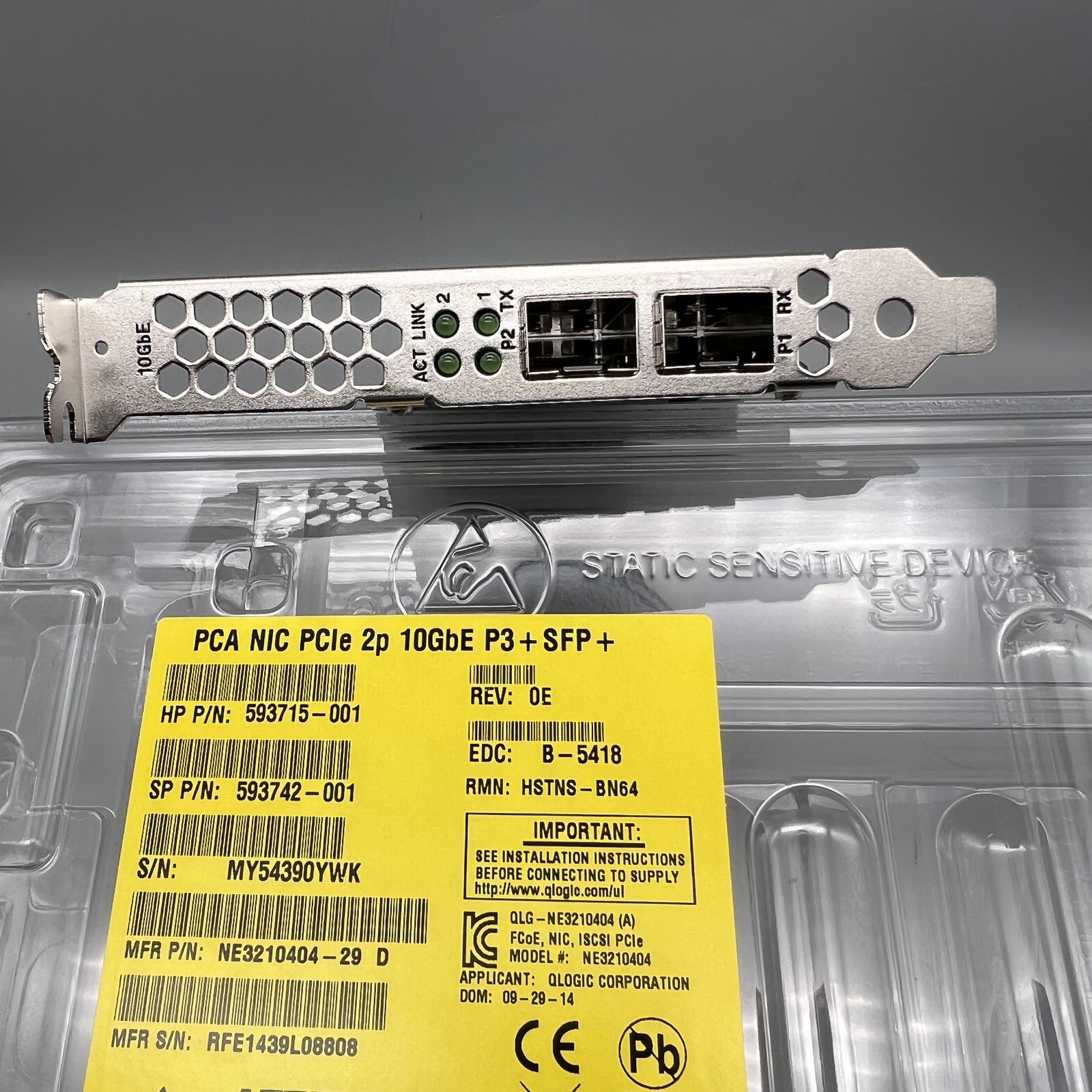 HP NC523SFP 10GbE 2Port Server Adapter 593715-001 593742-001 NE3210404 QLE3242