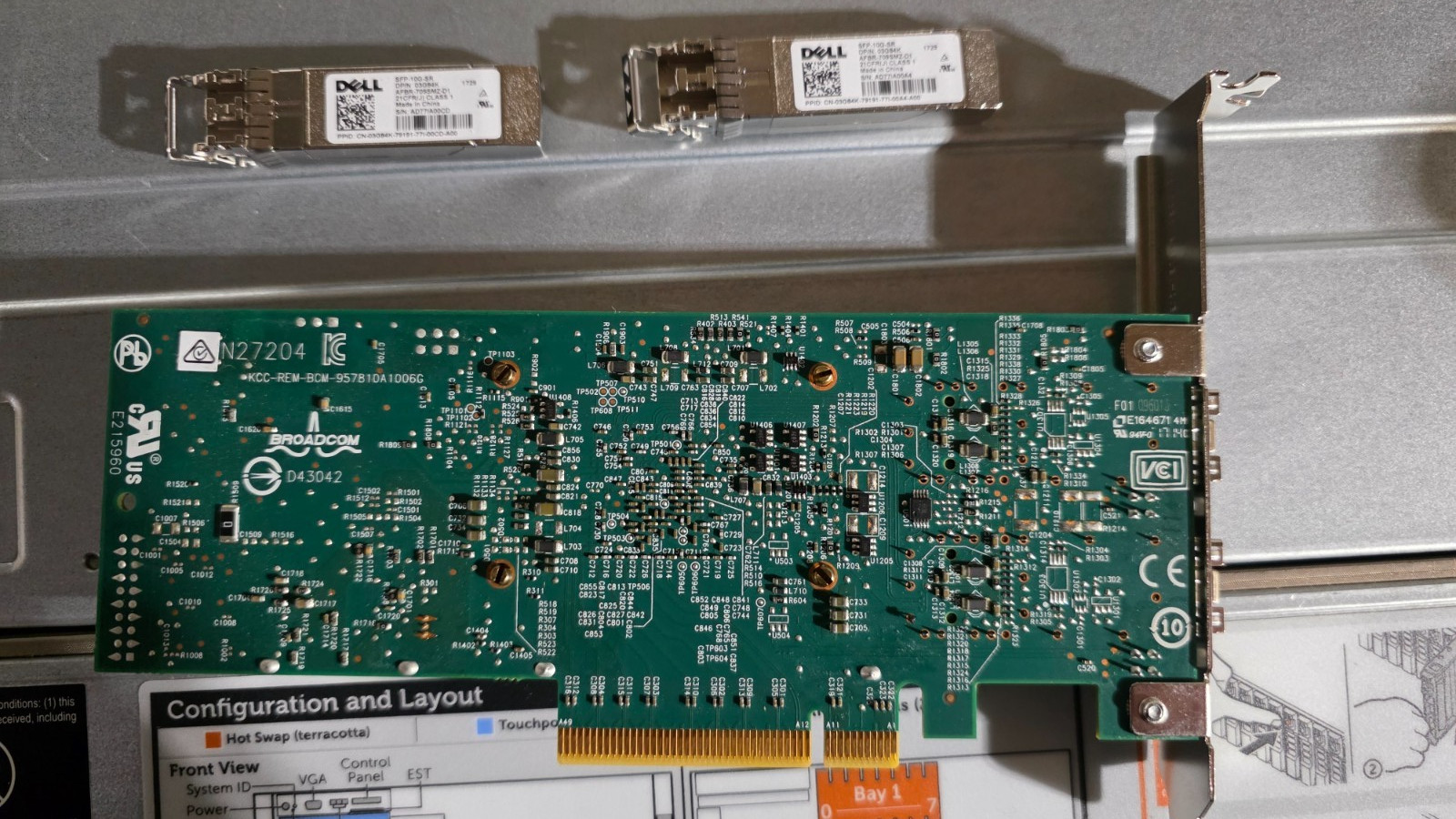 Dell Broadcom 57810S 2x10Gb SFP PCIe w Full Height Bracket & SFPs N20KJ 0N20KJ