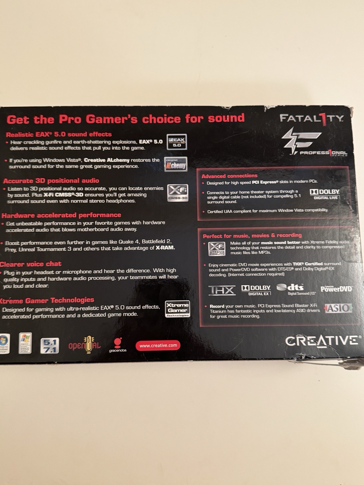 Creative Sound Blaster X-Fi Titanium Fatal1ty Pro PCIe x1 7.1 SB0886