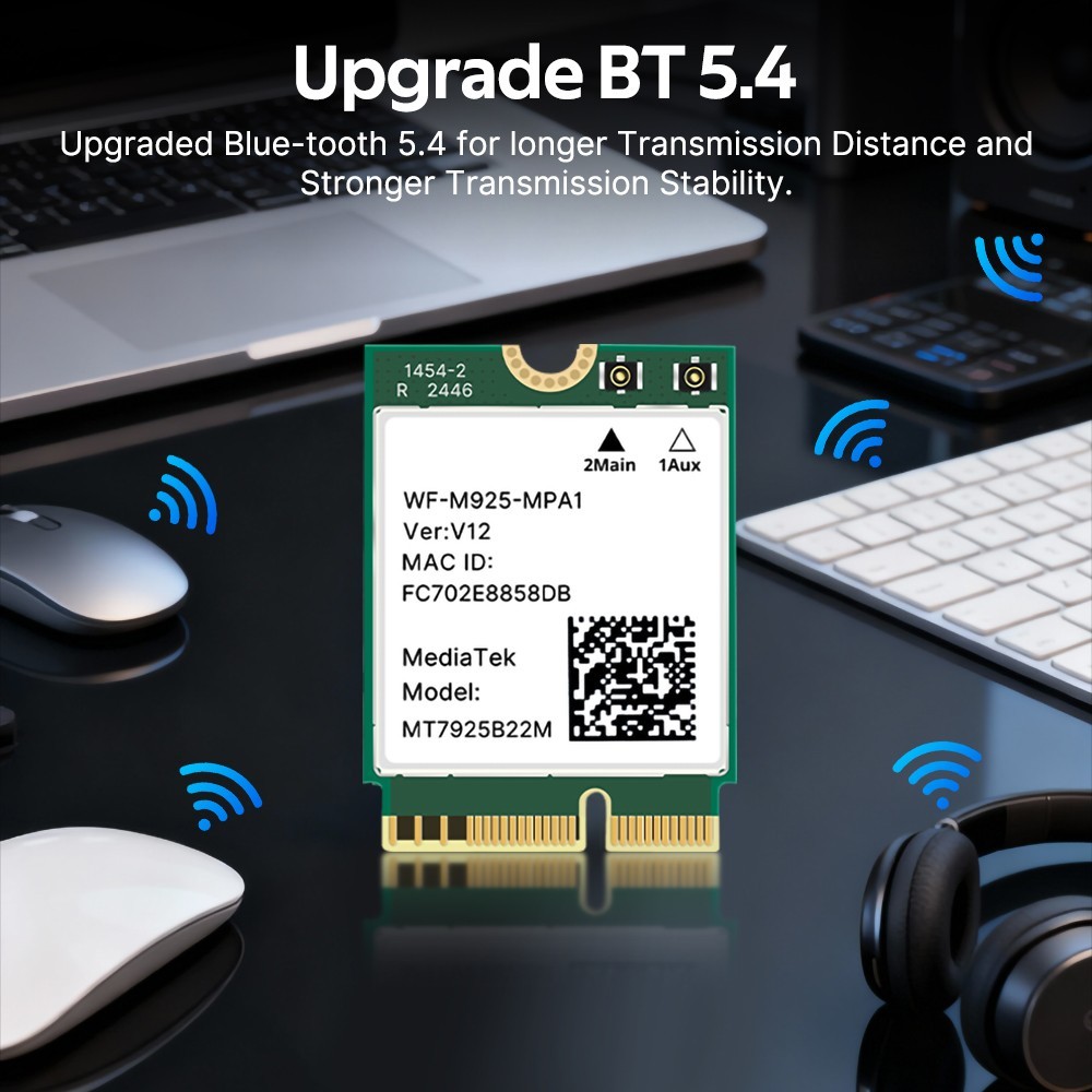 MT7925 WiFi 7 M.2 Key E Wireless Card Bluetooth 5.4 Card for AMD/Intel Win 10/11
