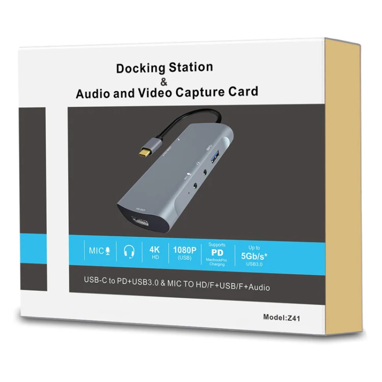 Z41 6 in 1 USB-C / Type-C to PD USB-C / Type-C + HD HDMI + USB 3.0 + 3.5mm AUX +